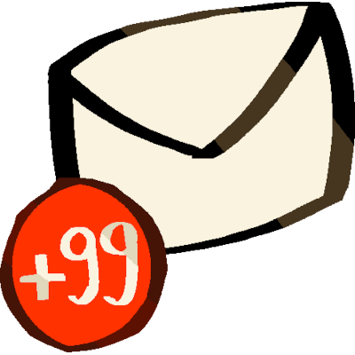 The image has a beige mail symbol. On the left bottom there's a red circle with plus 99 drawn on it.